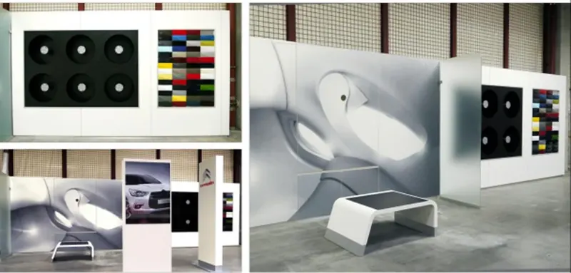 Photos de l’espace de personnalisation Citroën : jantes, nuancier, table basse