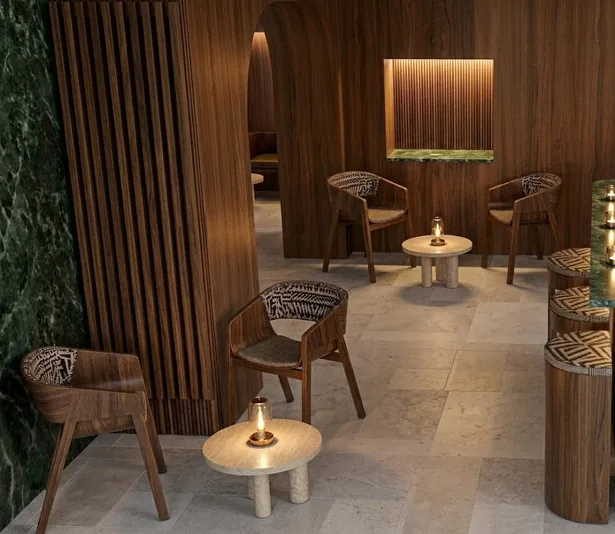 Rendu 3D de l’espace détente du bar